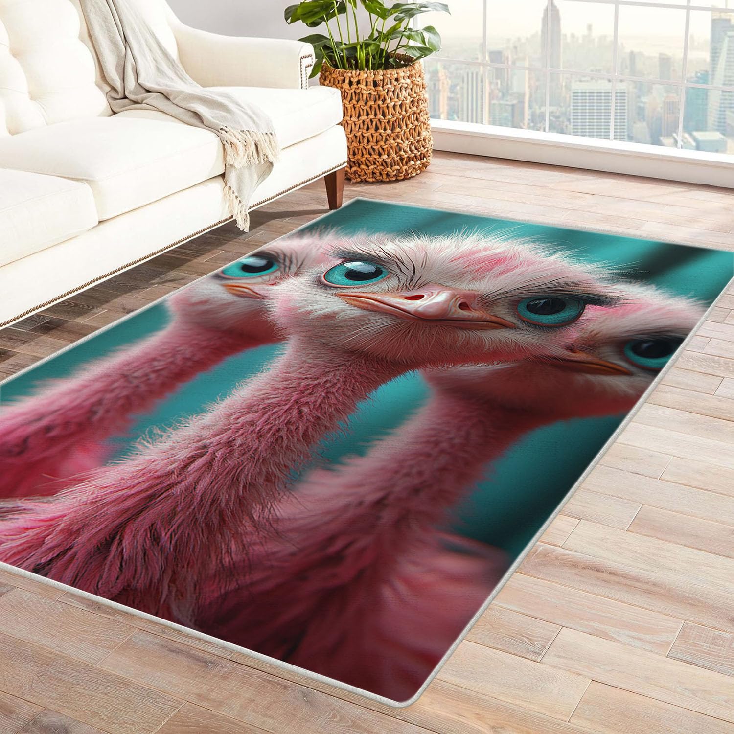Tapis salon animal 3D drôle pour égayer la cuisine et la salle à manger rose