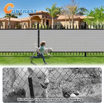TANG 6' x 25' Privacy Fence Screen Gray Shade Cloth with Grommets, Chain Link Fence Panels Outdoor Mesh Fabric Fencing, Balcony Windscreen Cover,Temporary Garden Fencing for Yard Deck Pool