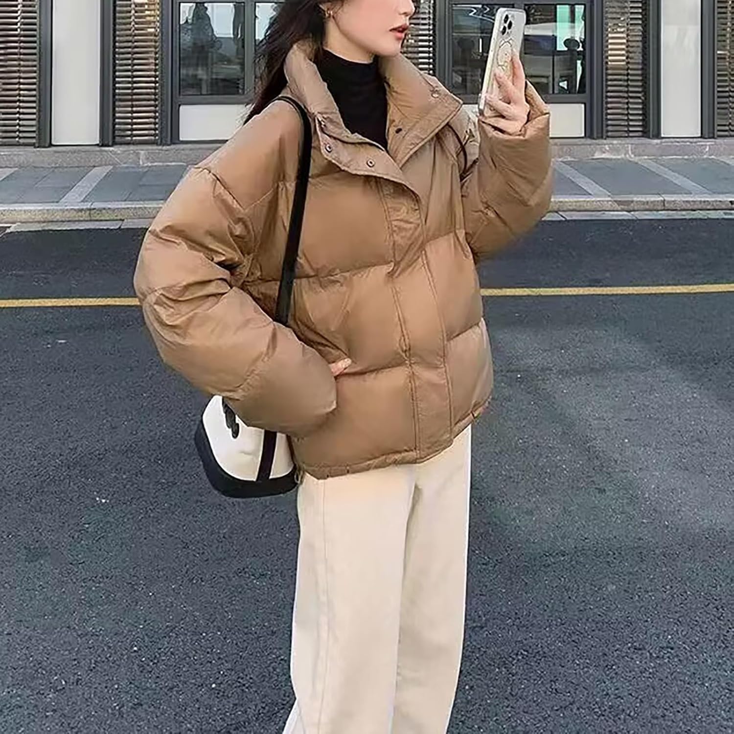 Winter Hiking Puffer Coats and Thickened Standing Collar Bread Jacket Cotton Jacket Women Bubble Coat Warm She