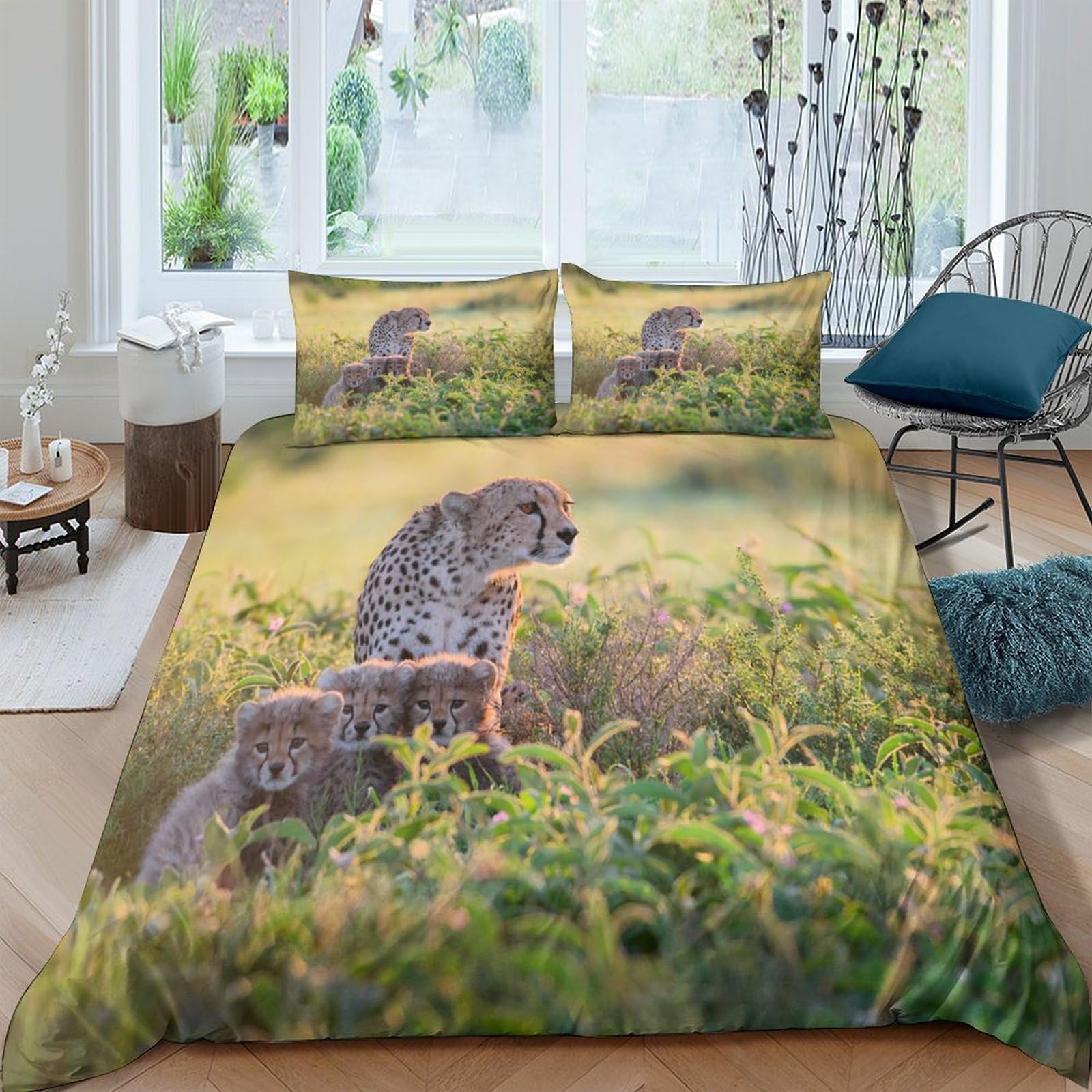 Ctjqhvkz Style-3 3D Printed Wild Cheetah Fitted Sheet Microfiber Soft Breathable Savannah Scene Mattress Cover For Bedroom Guest Room Decor Single（135X200cm）