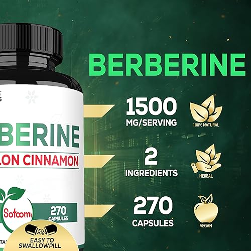 Miniatura 3 de Berberina con suplemento de canela de Ceilán, 1500 mg extra fuerte para el sistema inmunológico, la salud digestiva, el manejo del cuerpo y la