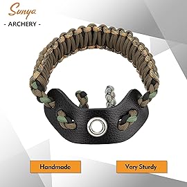 SUNYA Archery Bow Wrist Sling, 550 Paracord Strap Comfortable on Hand.100% Full Grain Leather Yoke, Multiple Camo Colors.Fit Compound Bow Stabilizer & Recurve. (Iron Rider 42)