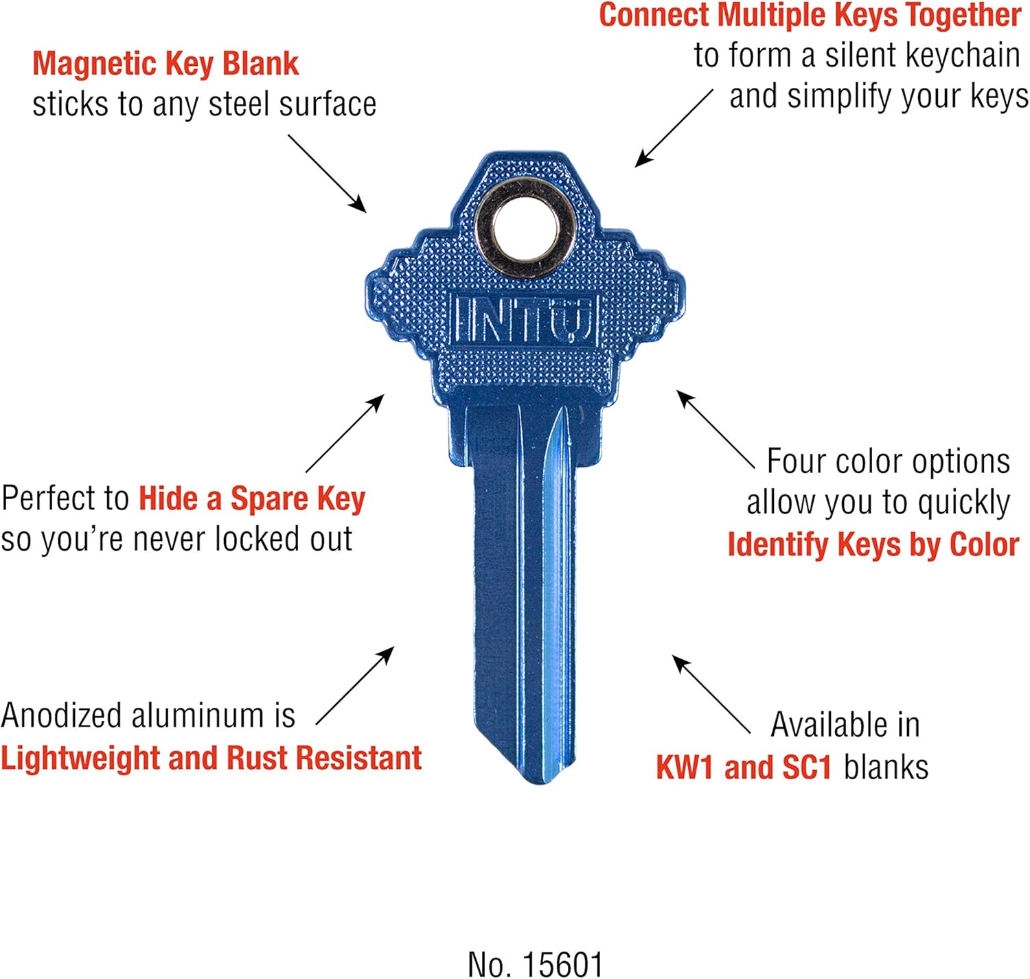 Lucky Line Anodized Black Lightweight Aluminum Magnetic House Key Schlage, Magnetic Key (15620)