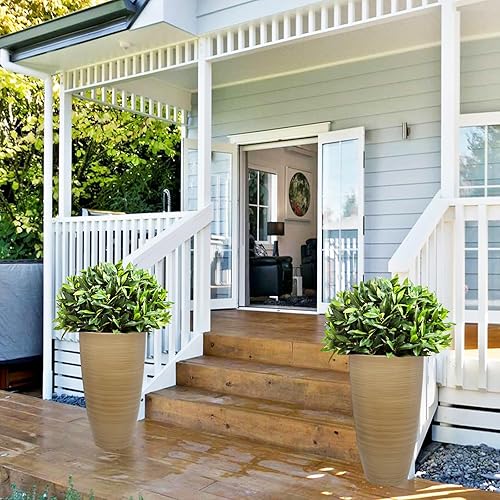 Miniatura 5 de Lucieblessdesign Juego de 2 macetas altas de 21 pulgadas de alto para interiores y exteriores, para porche delantero, maceta grande con orificio de