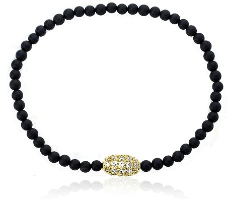 Avant-Garde Cubic Zirconia Pave Oval On Onyx Stretch Bracelet/