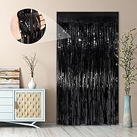 Vista 7 de Black Fringe Curtain Party Streamers 2Pack 3.3x8.3 Ft Foil Fringe Backdrop Curtains for Birthday Wedding Bridal Baby Shower Halloween Decor Tinsel
