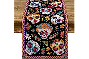 Pudodo Dia De Los Muertos Table Runner: Vibrant Decor for Sugar Skull Enthusiasts