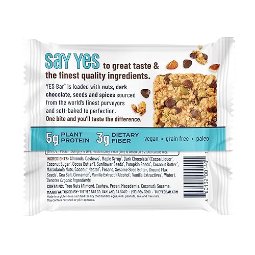 Miniatura 4 de The YES Bar Chips de chocolate negro - Proteína a base de plantas, snack bar decadente - Vegano, paleo, sin gluten, sin lácteos, bajo en azúcar,