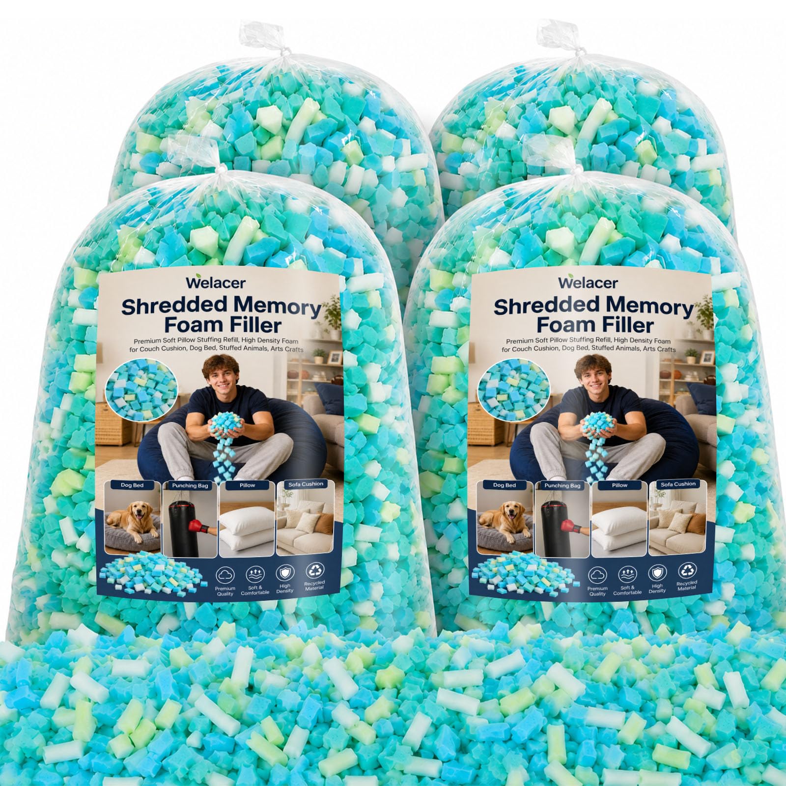 Welacer Sitzsack Füllung 9,07kg, Memory-Schaumstoff Nachfüllung