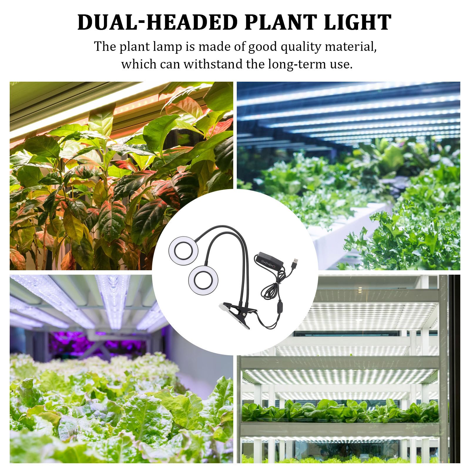 Artibetter Lámpara de Crecimiento Material Abs y Aleación de Aluminio LED Diseño de Clip Doble Cabezal Luz Ajustable para Plantas para Uso en Interiores