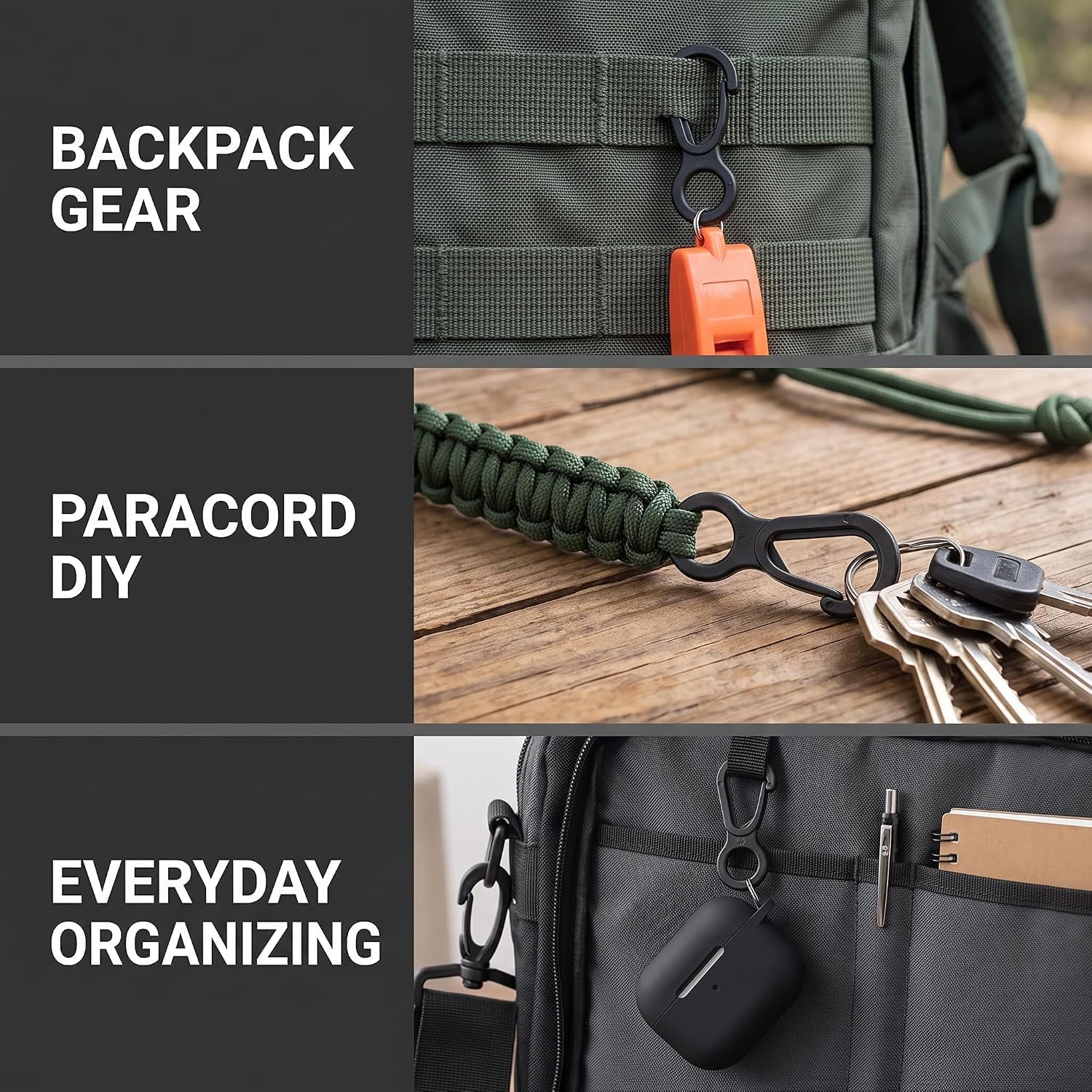 10Pcs Black Plastic Snap Clip Hook Camping Carabiner Buckle Multifunction Snap Hook Camping Equipment Tent Buckle Clips Tent Hooks for Lights Hanging to Canopy Outdoor Tent Accessories