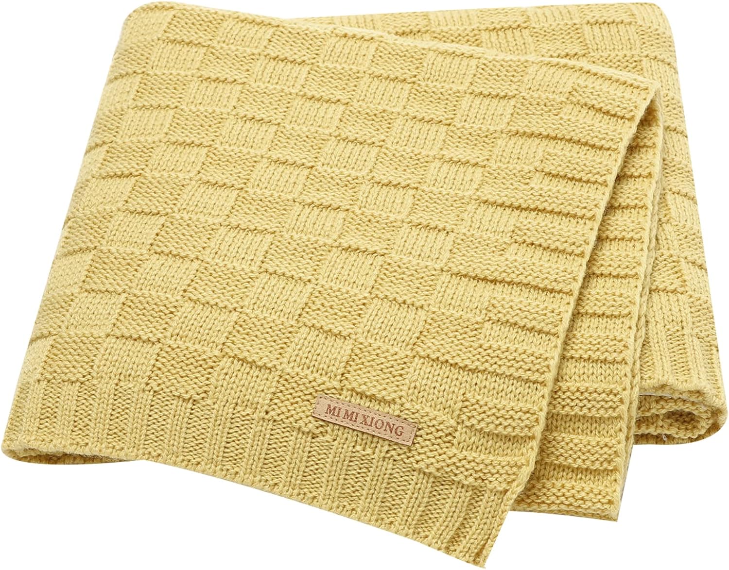 LAWKUL Baby Blankets Knit Cable Babe Blanket Soft Airy Newborn Infant Receiving Swaddle Yellow Neutral Crib Stroller 40″x30″