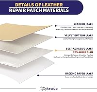 Vista 2 de Besezx - Kit de reparación de cuero, 1 unidad, rectangular, estilo tradicional, autoadhesivo, impermeable, resistente al desgaste, resistente a