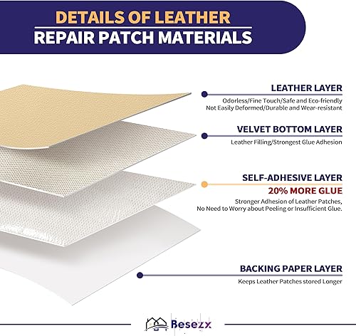 Miniatura 2 de Besezx - Kit de reparación de cuero, 1 unidad, rectangular, estilo tradicional, autoadhesivo, impermeable, resistente al desgaste, resistente a