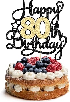 1Pc Happy 80th Birthday Cake Topper Black Gold Glitter Cheers to 80 Years Cake Pick 80th Birthday Cake Decoration for Happy 80th Birthday Anniversary Party Supplies