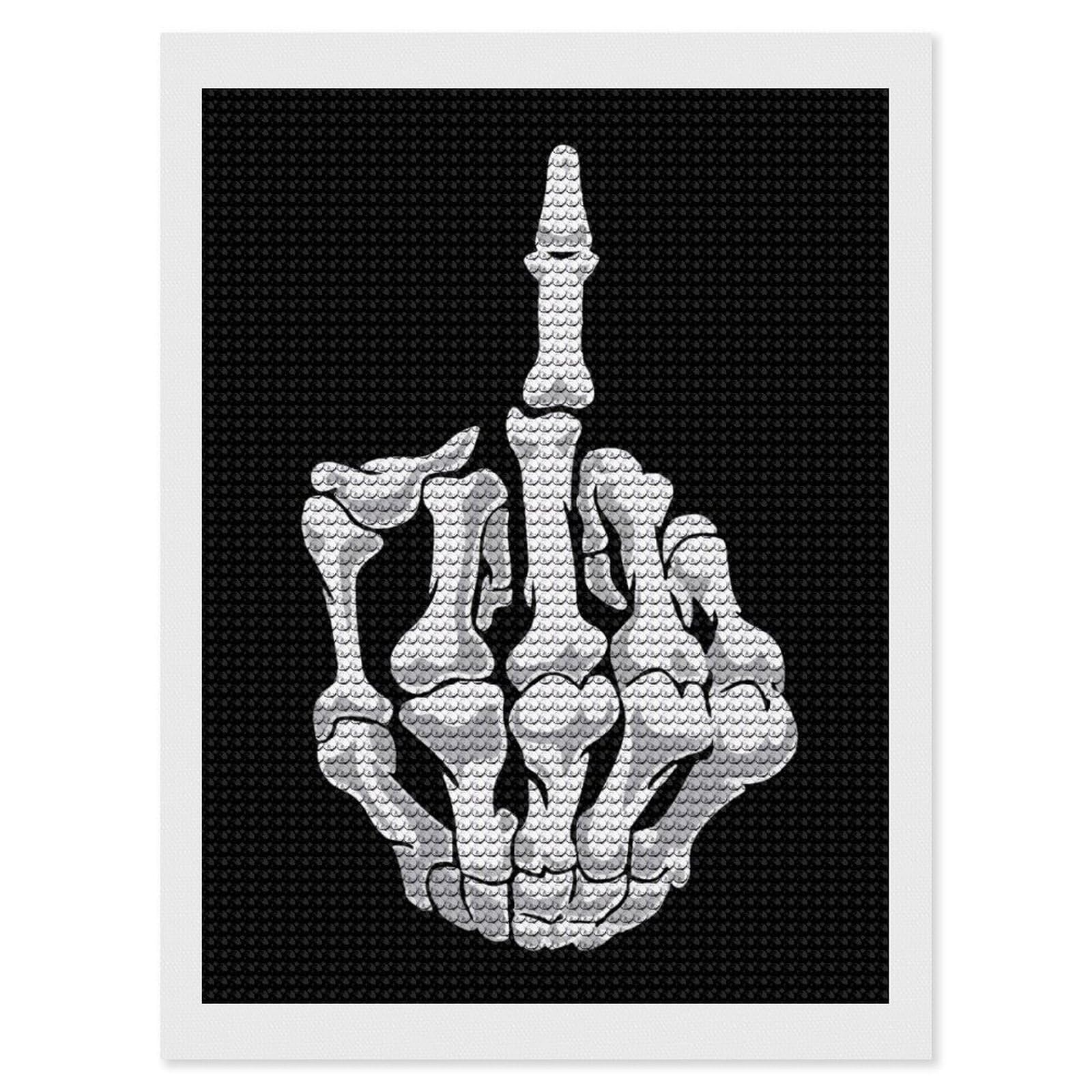 Nclqvjxzkhw Style Skull Middle Finger Diamond Art Painting For Adult Round Diamonds Pictures Arts Crafts Home Wall Decor 12"X16"
