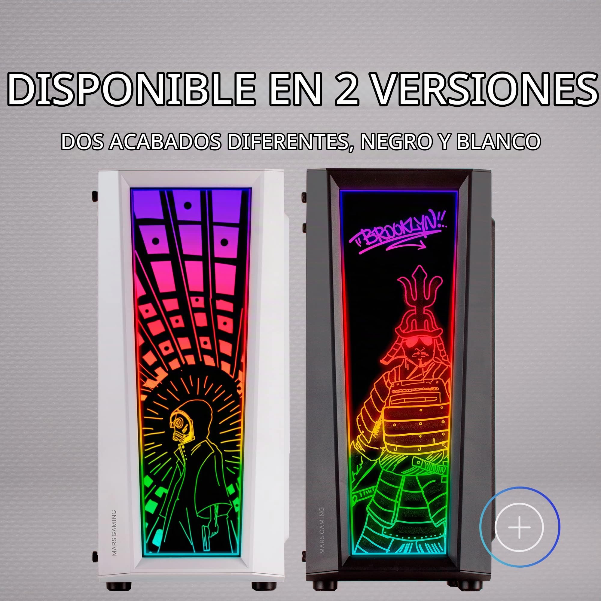 Mars Gaming MC-Art, Caja PC Gaming ATX, Doble Cristal Templado Dibujable, ARGB 12 Modos, Ventilador 12 cm, Blanco