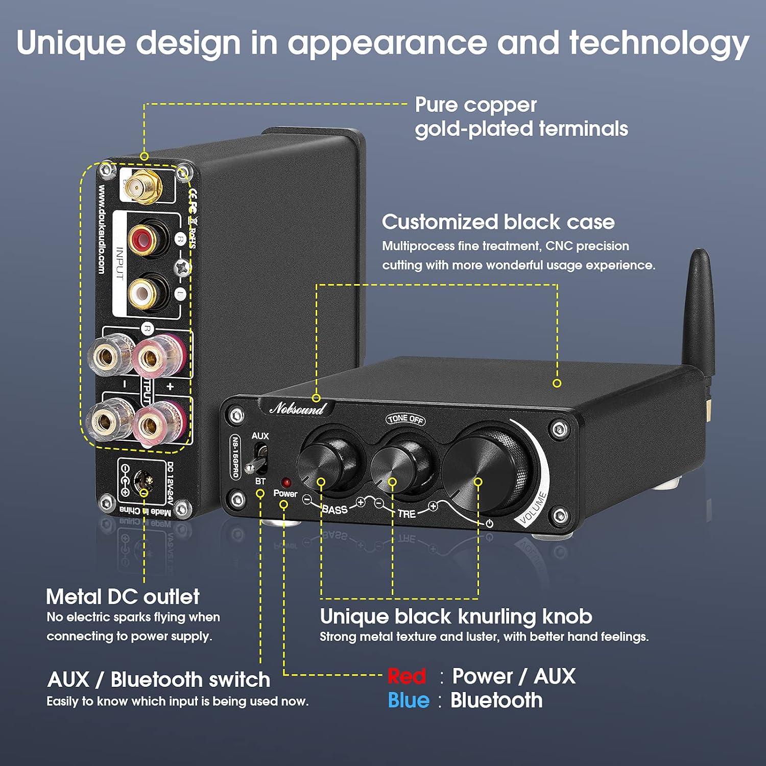 Rear panel connections of Nobsound NS-15G PRO amplifier