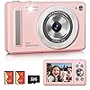 Digital Camera, FHD 1080P Point and Shoot Camera with 32GB SD Card, 2 Batteries, 16X Zoom, Anti Shake, Compact Small Design for Kids Teens Students Girls Boys (Pink)