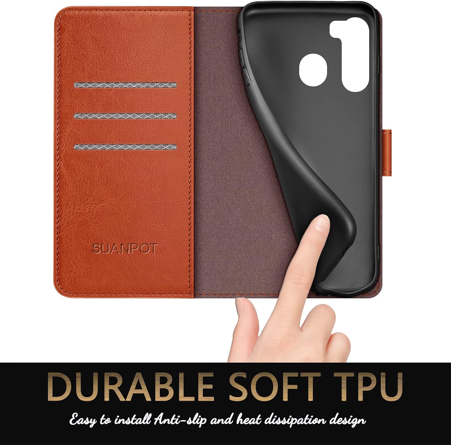 SUANPOT for【RFID Blocking】 Samsung Galaxy A21 Wallet case Credit Card Holder,PU Leather Flip Folio Book Phone case Cover Women Men for Samsung A21 case Wallet (Orange)
