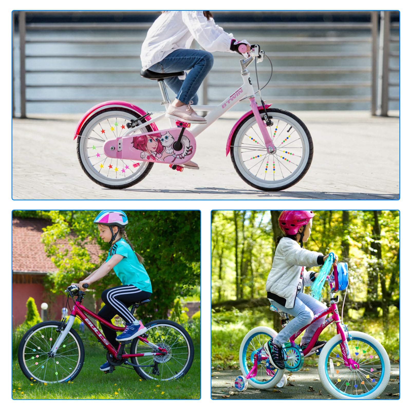 Accessoire Sécurité 168 Décorations Réfléchissantes Pour Rayons De Vélo Enfant - Cœurs/Étoiles/Fleurs Colorés - Sécurité Nuit Accessoire Vélo Enfant