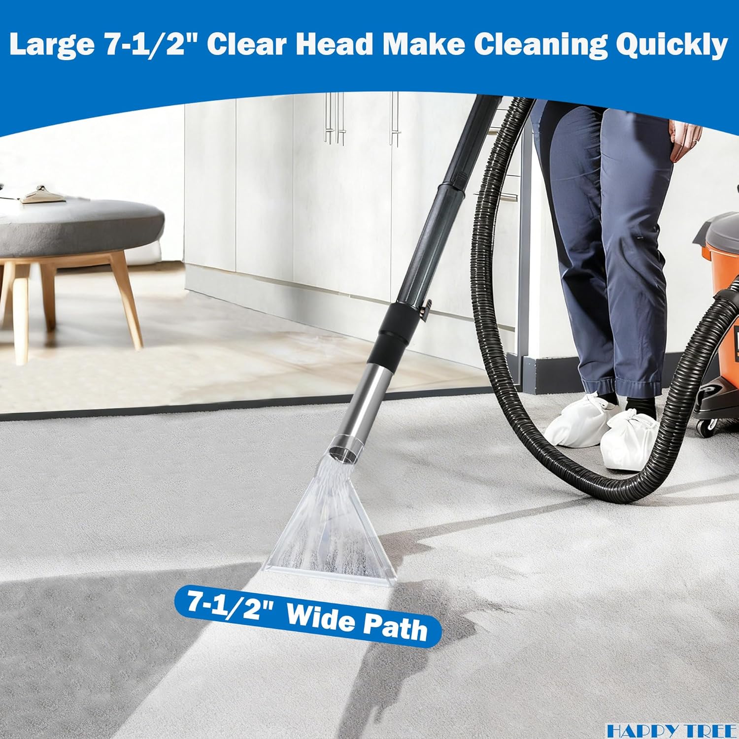 Happy Tree Universal Fit All Shop Vacs with 2-1/2" and 1-7/8" and 1-1/4" Adapters, Large 7-1/2" Extraction Accessory for Upholstery & Carpet Cleaning and Auto Detailing, Shop Vac Extractor Attachment