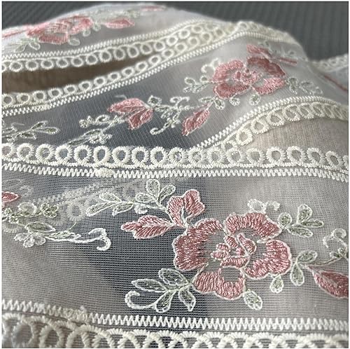 Ribete de encaje vintage, cintas de encaje bordado rosa para manualidades, encaje para coser decoración de bodasnovia, 10 yardas (rosa)