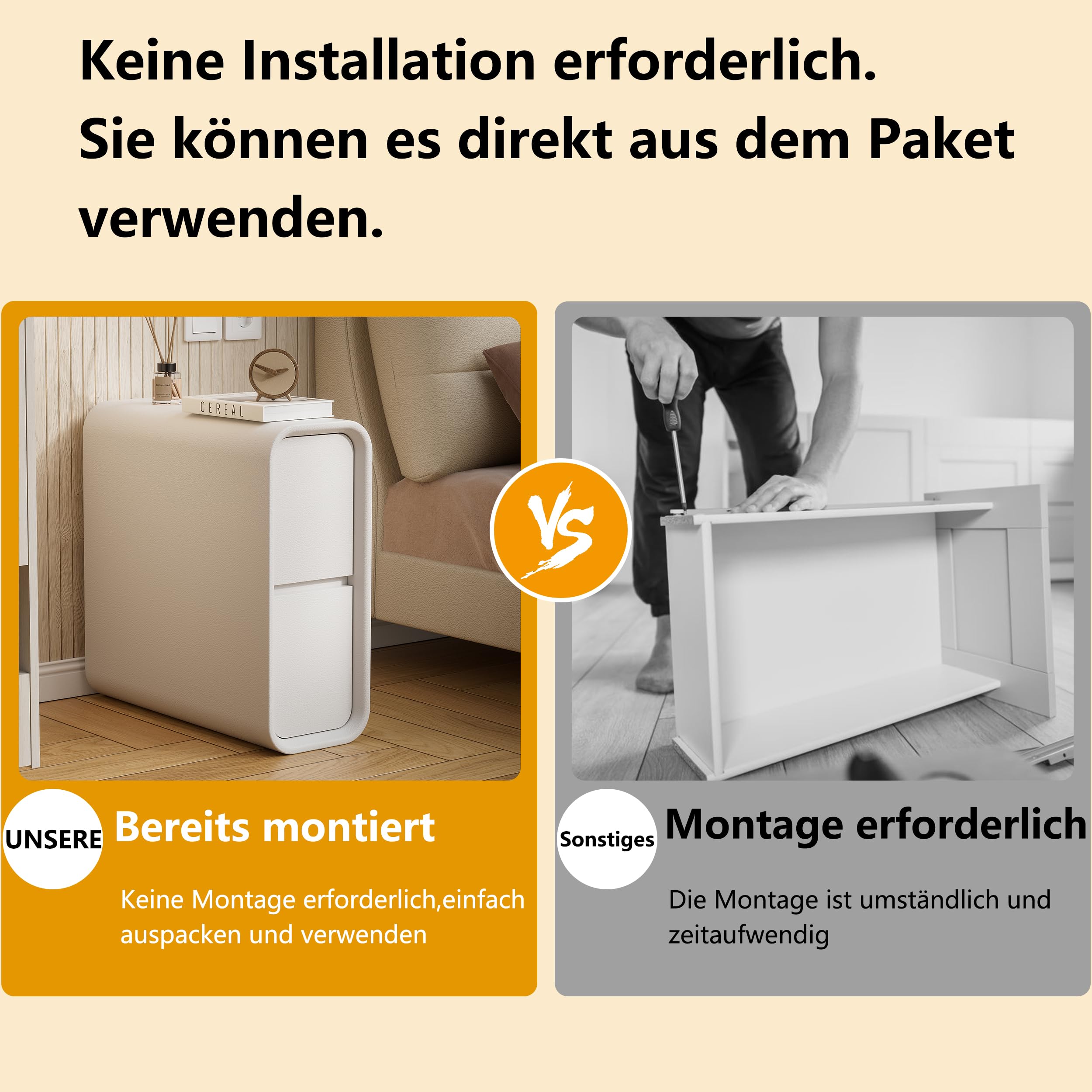 MSFE Mesita de Noche Estrecha, Mesita de Noche Estrecha con Superficie de Cuero,20cm Mesa Auxiliar Blanca con 2 Cajones, Mesitas Dormitorio,Sin Instalació, para Dormitorio,Salón