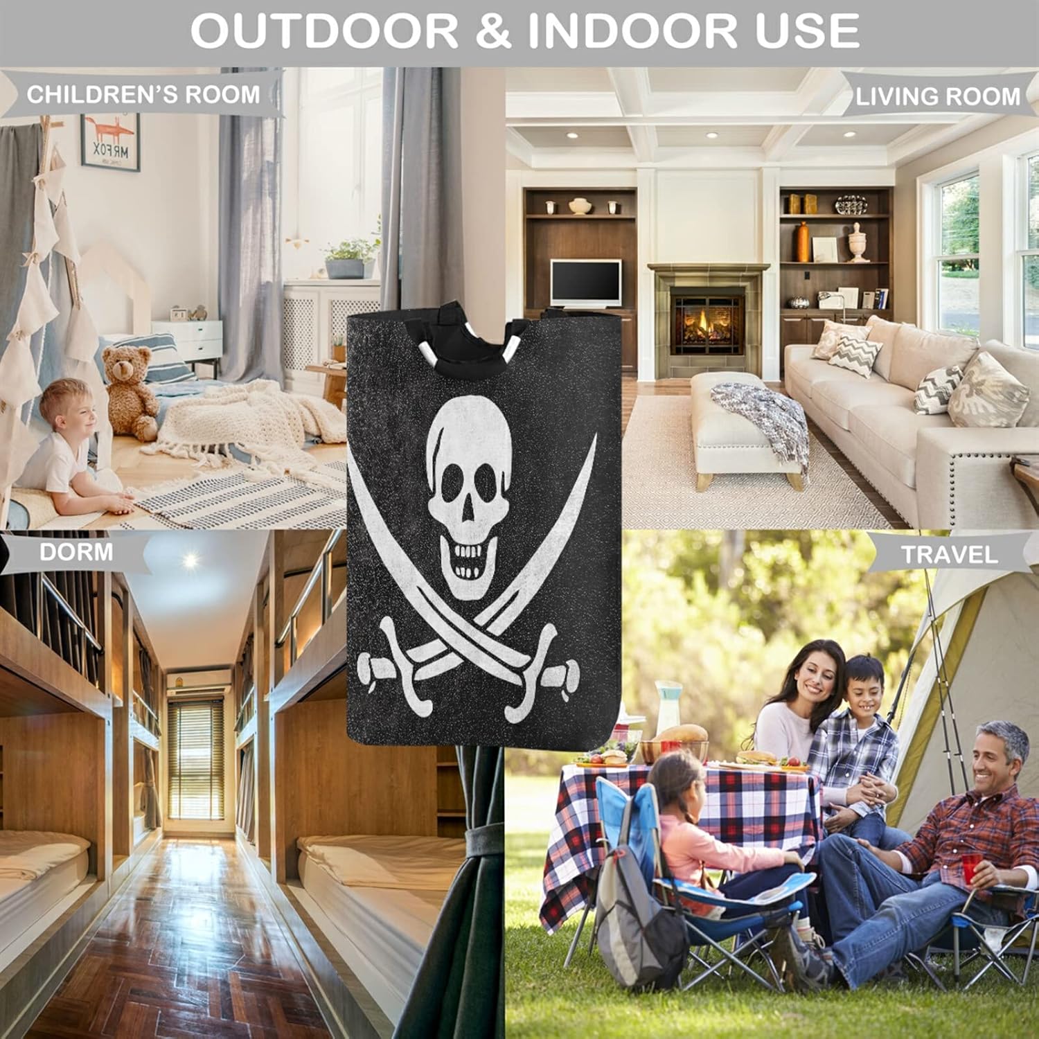 visesunny Large Capacity Laundry Hamper Basket Calico Jack Pirate Flag Leather Texture Water-Resistant Oxford Cloth Storage Baskets for Bedroom, Bathroom, Dorm, Kids Room