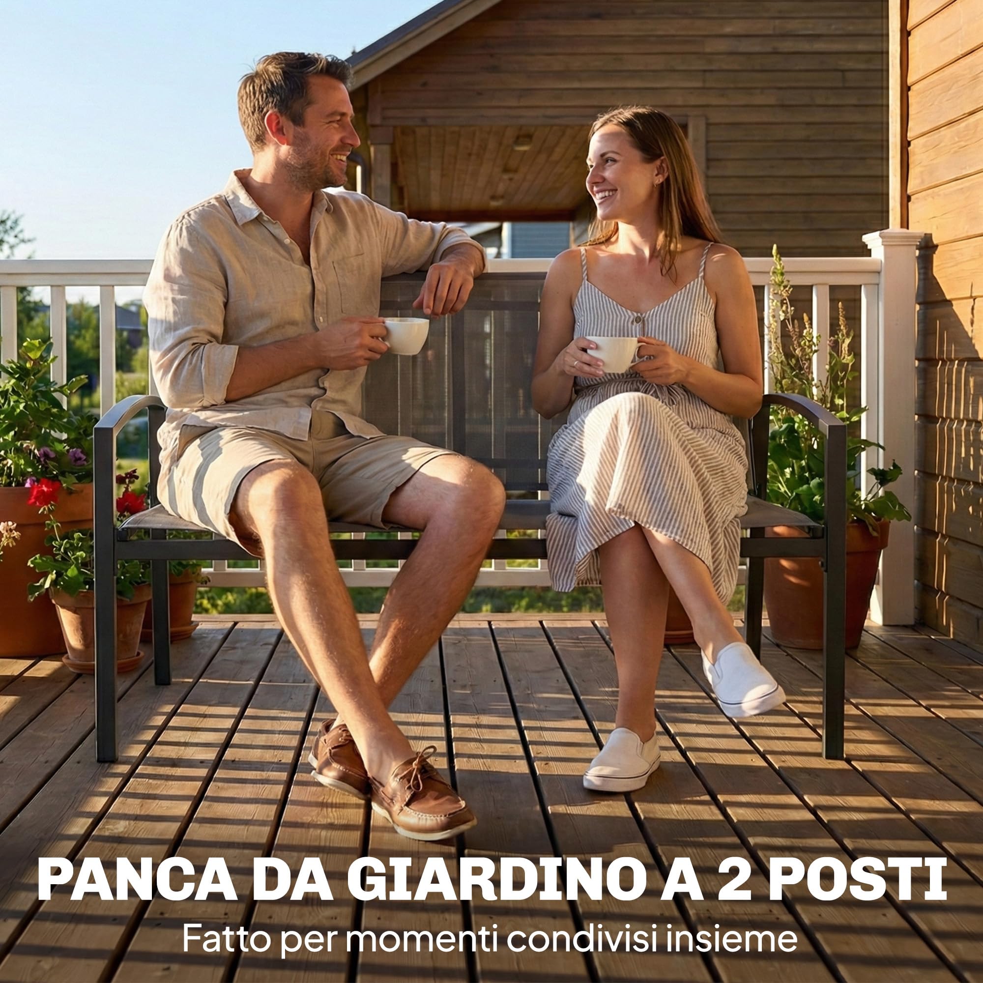 Outsunny Panchina da Giardino da 2 Posti in Texteline, Panchina da Esterno con Braccioli Curvi in Metallo, Panca per Terrazza Patio e Cortile, Balcone, 112x66x80cm, Grigio