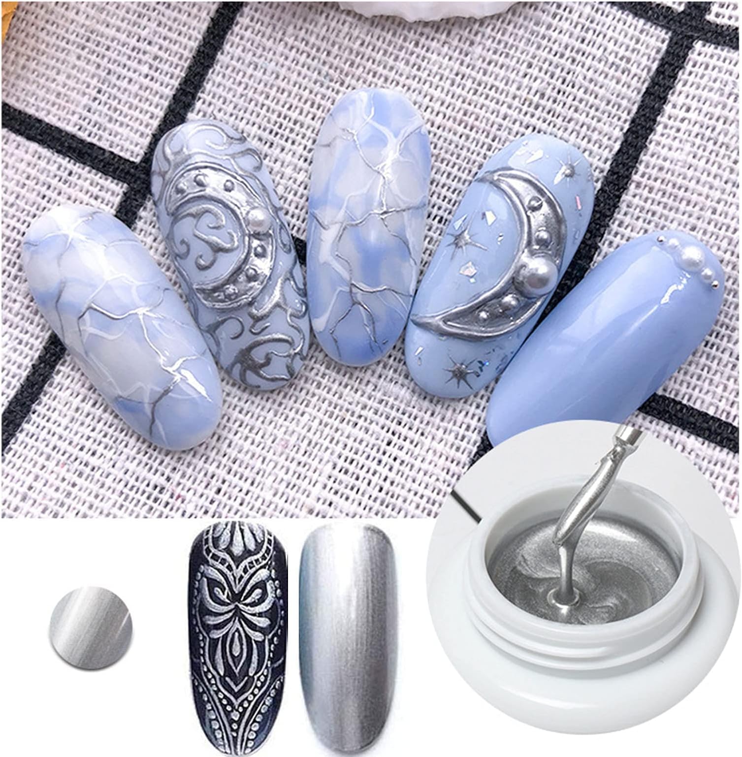 MAKINGTEC Metallic Gel Nail Polish, Metallic Painted Nail Gel Painting Drawing UV Gel Polish, DIY Design Creative Gel Polish Painting Drawing Nail Design Gel for Nail Art (Silver Color)