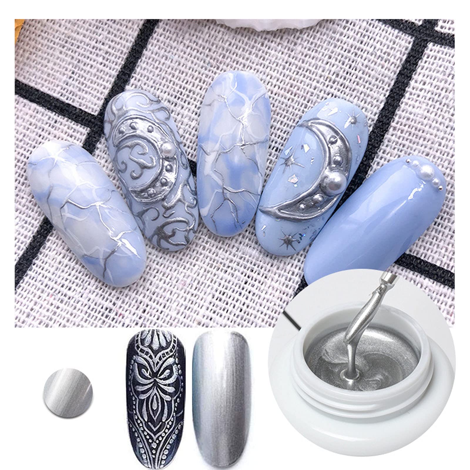 MAKINGTECMetallic Gel Nail Polish, Metallic Painted Nail Gel Painting Drawing UV Gel Polish, DIY Design Creative Gel Polish Painting Drawing Nail Design Gel for Nail Art (Silver Color)