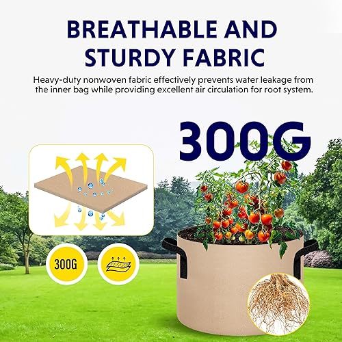 Vista 138 de iPower Grow Bags – Contenedor con aireación de tela no tejida gruesa, con asas de correa para plantas y macetas de jardín. Beige Bronceado