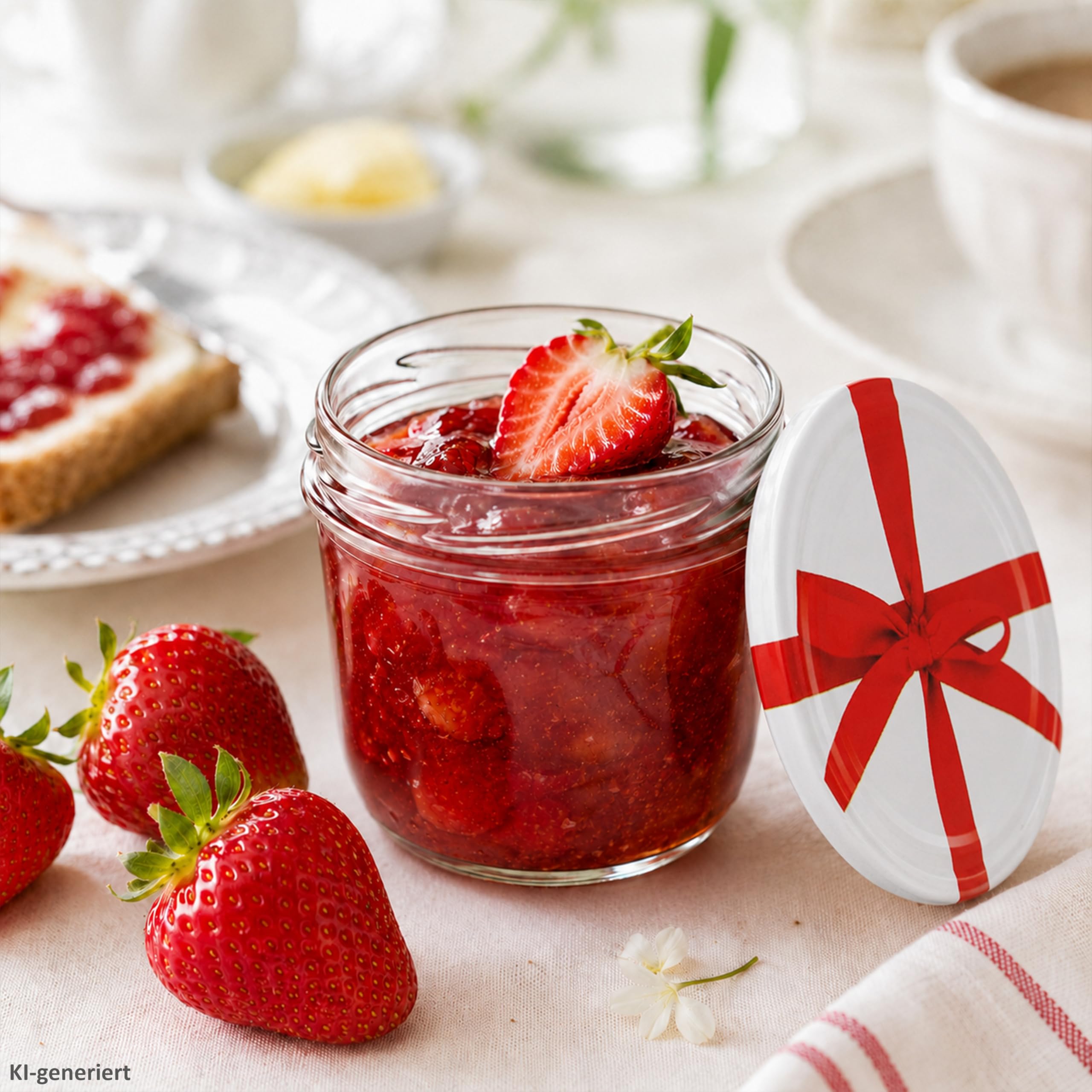 MamboCat 100er Set Sturzglas 230 ml To 82 weißer Deckel mit Schleifendekor incl. Diamant Gelierzauber Rezeptheft Marmeladenglas Einmachglas Einweckglas