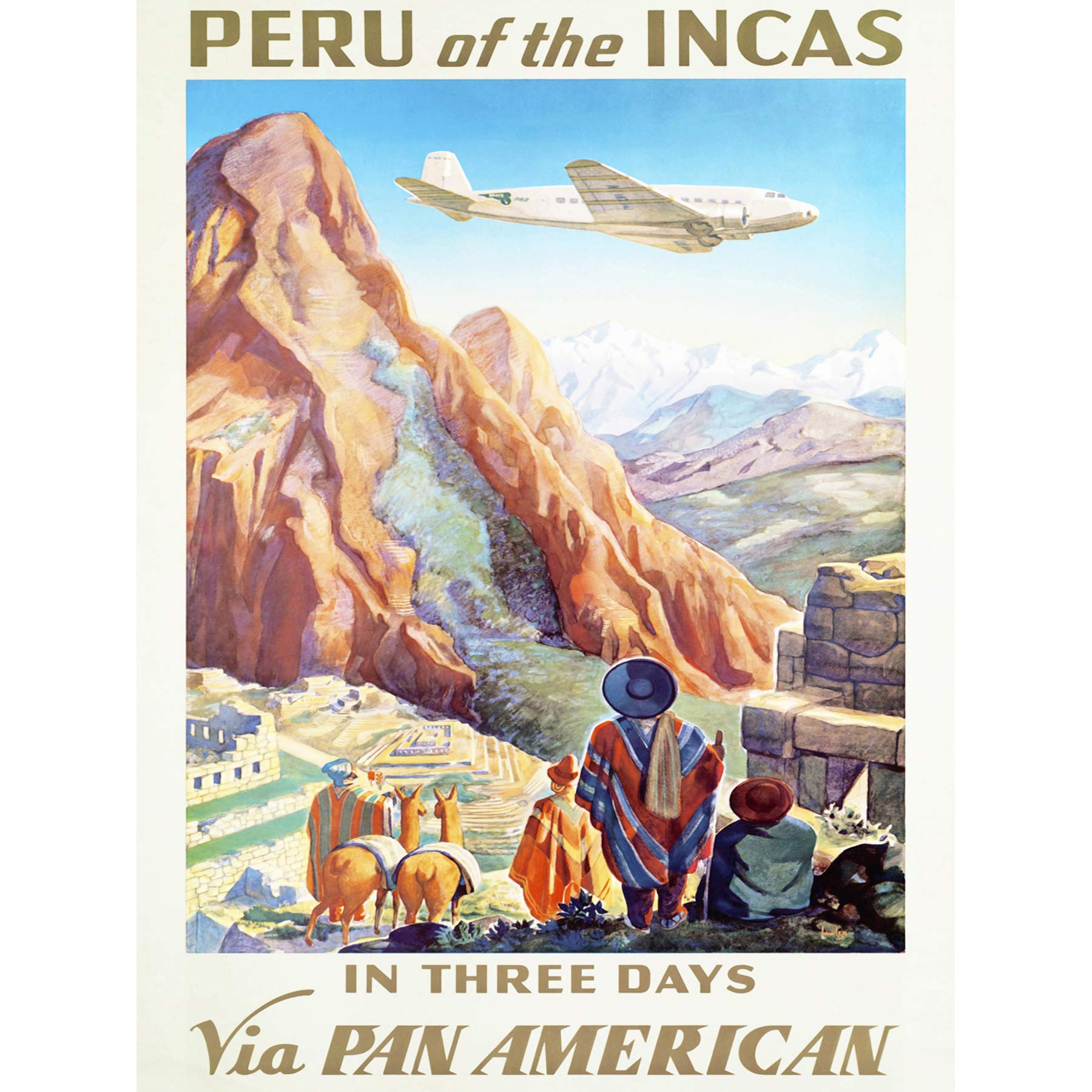 Wee Blue Coo Travel Tranport Airline Tourism Peru Inca Llama Machu Picchu Canvas Print
