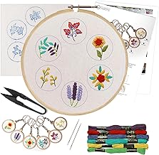 Embroiderymaterial 8-Inch DIY Kit for Beginners with MDF Key Rings (Oval Shape) – Includes Floral Designs, Needles, Cutter, Threads, Hand-Printed Fabric, and Instruction Guide