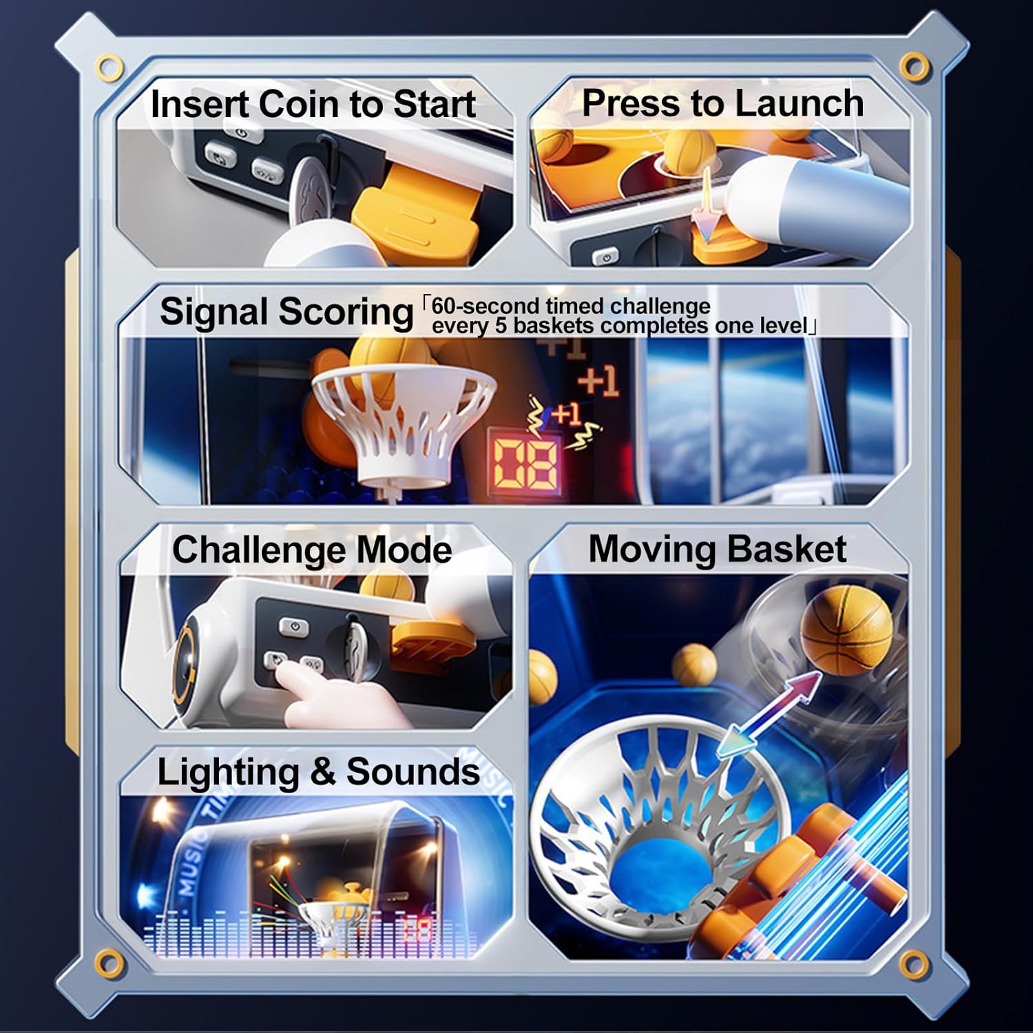 Mini Desktop Basketball Shooting Game,2026New Mini Basketball Game with 10 Basketballs+12 GameCoins+Scoring Sound&Visual Effects,Table Top Games Machine for Adults Kids 5-12 (Upgraded, Rechargeable)