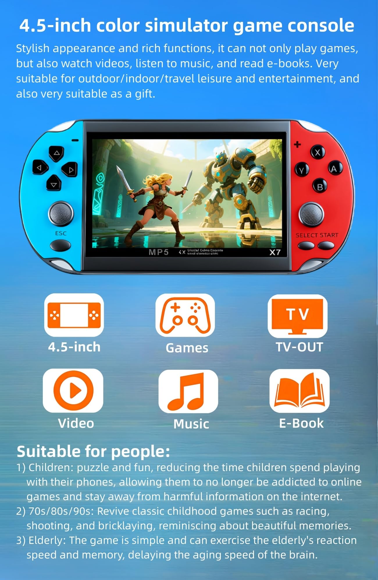 Console di gioco retrò da 4,5 pollici Simulatori multipli 3000 Giochi Gratis Integrato Supporto video/musica Dispositivo di gioco portatile/giocattolo Gioco di viaggio elettronico Regali per