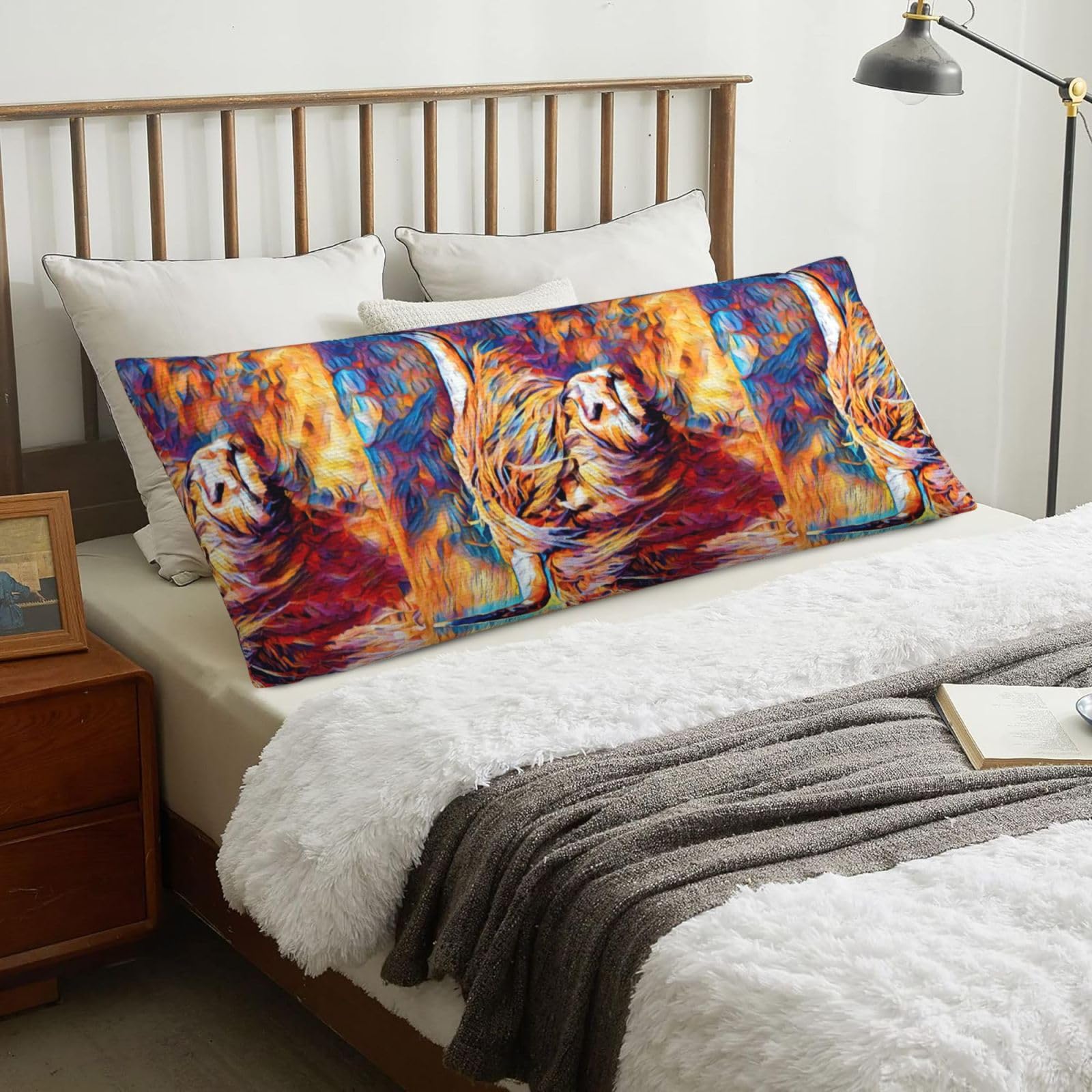 Highland Cow Printed, Body Pillow Cover with Zipper,Long Body Pillowcase 20 x 60 in
