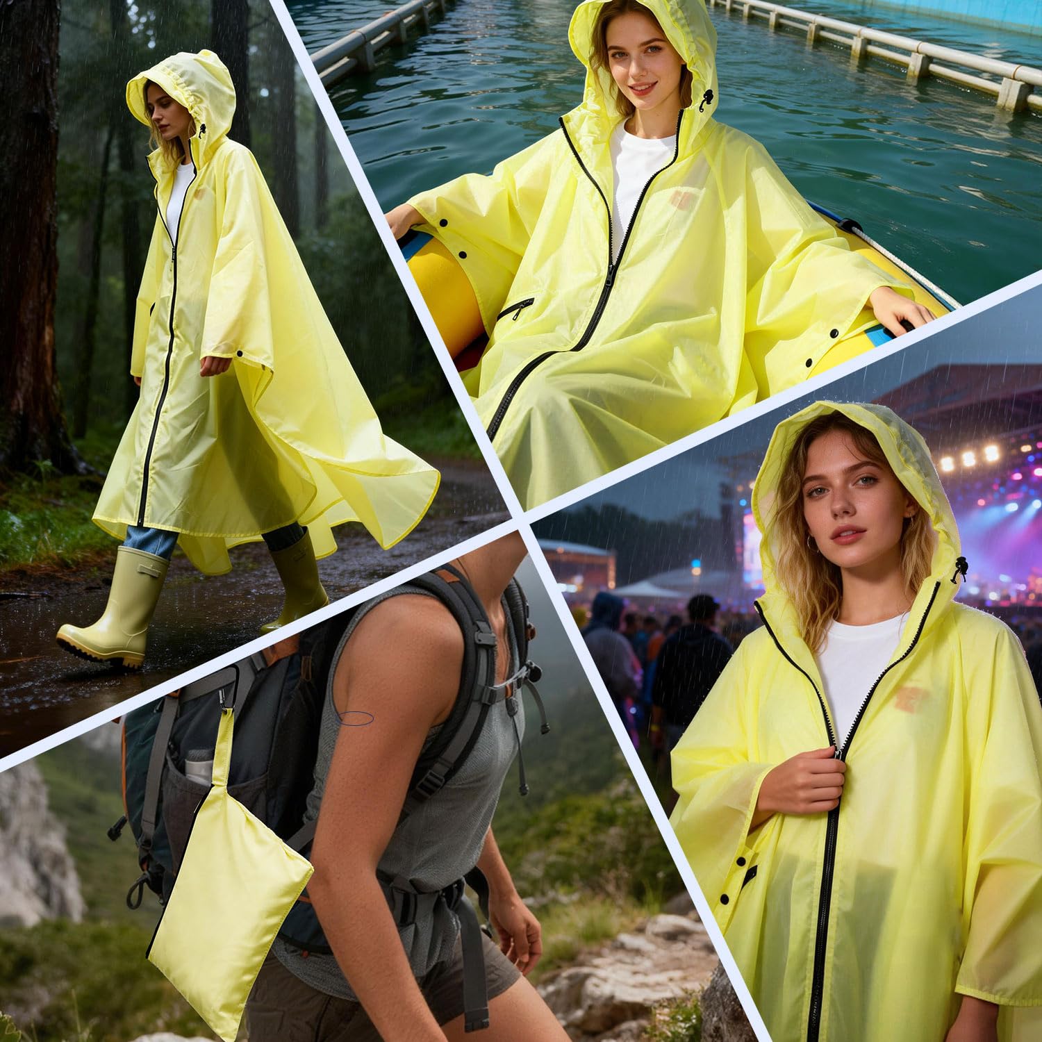 SOPPY Poncho de pluie léger et imperméable pour homme et femme, coupe-vent, réutilisable, indéchirable, respirant avec capuche pour activités de plein air, séchage rapide, taille unique