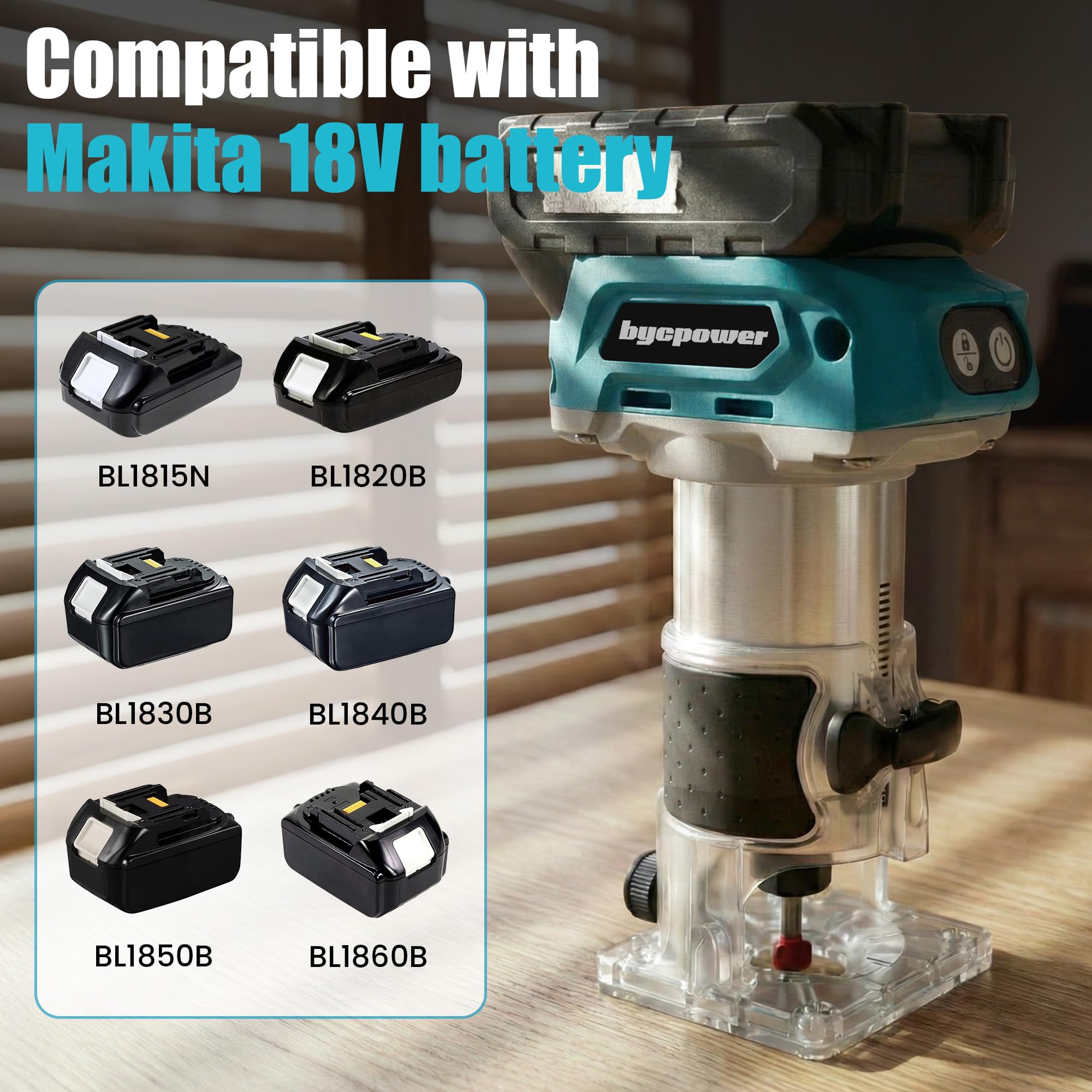 Akku Oberfräse für Ma-Kita 18V Akku, 30000 RPM Bürstenloser Motor, 5-Stufen Kantenfräse mit 2 Akku, Kabellose Holzfräse mit 6,35mm Durchmesser, mit 15pcs 1/4" Fräser für Holz & Kunststoff
