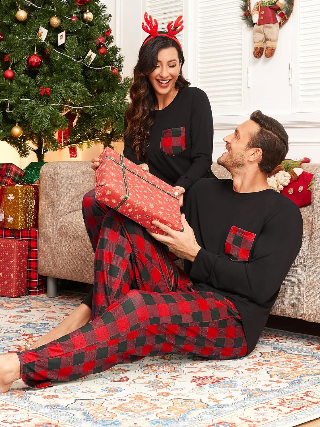 Couple Matching Plaid Pajama Set Christmas Pjs for Men Women Long Sleeve Sleepwear Lounge Set With Pockets S-3XL - Image 6