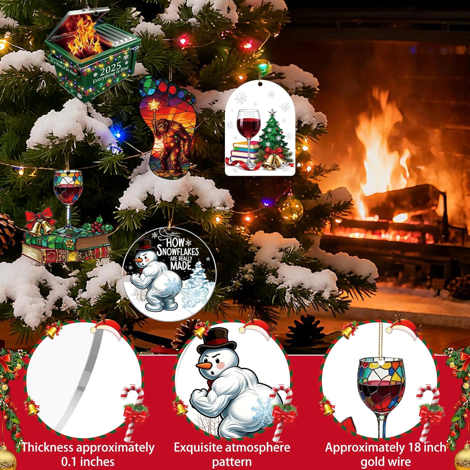 2025 Christmas Ornaments, 3.9In Personalized Dumpster-Fire Acrylic Christmas Tree Ornaments, Unique Painted Dumpster Hanging Decorations, Xmas Decor, for Family, Friends - Image 4