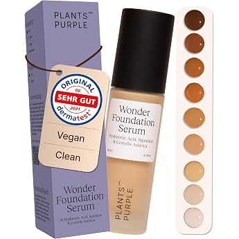 Wonder Foundation Serum - Make Up Gentle Coverage All Skin Types With Hyaluronic Acid + Squalane Regenerating Effect Tinted Face Serum Long-Lasting Glow plants are purple Amber 30 ml