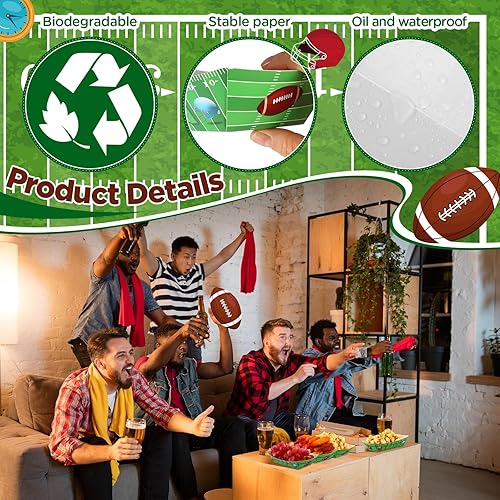 Miniatura 4 de 100 unidades de suministros de fiesta de fútbol de 2 libras, bandejas de papel para alimentos, bandejas desechables para servir nachos para perros