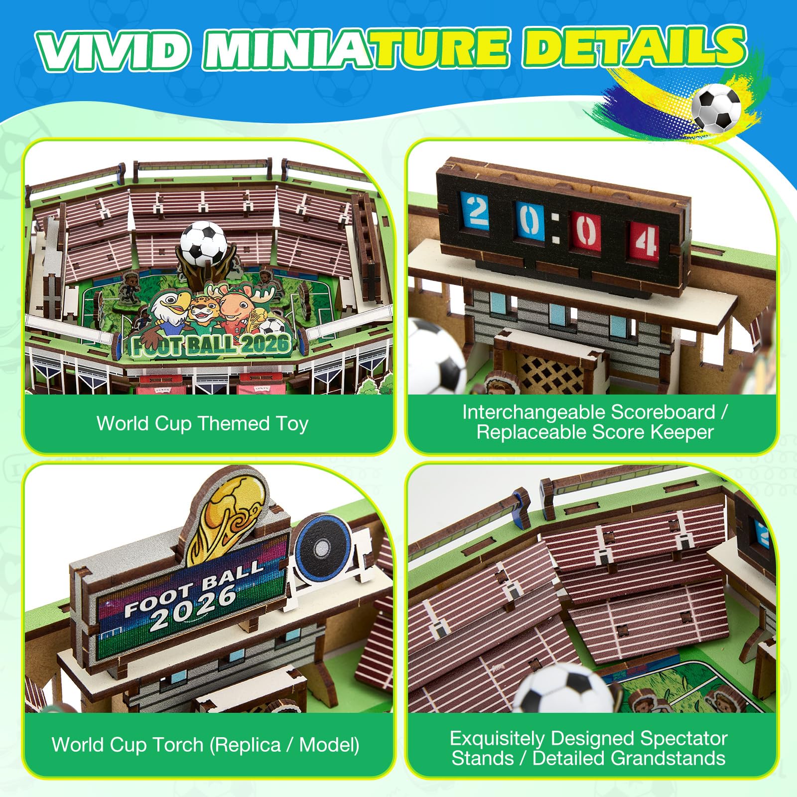 Puzzle in legno 3D Coppa del Mondo 2026, 167 pezzi, in legno, per adulti e ragazzi, modello dettagliato, 19,2 x 17 x 9 cm, regalo creativo con figure mobili - 5
