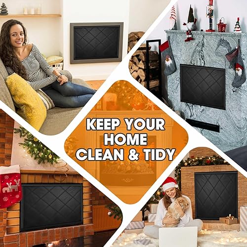 Miniatura 7 de Funda de velcros para chimenea, tapón de chimenea, manta bloqueadora de chimenea para pérdida de calor, color negro, 45 pulgadas de ancho x 34