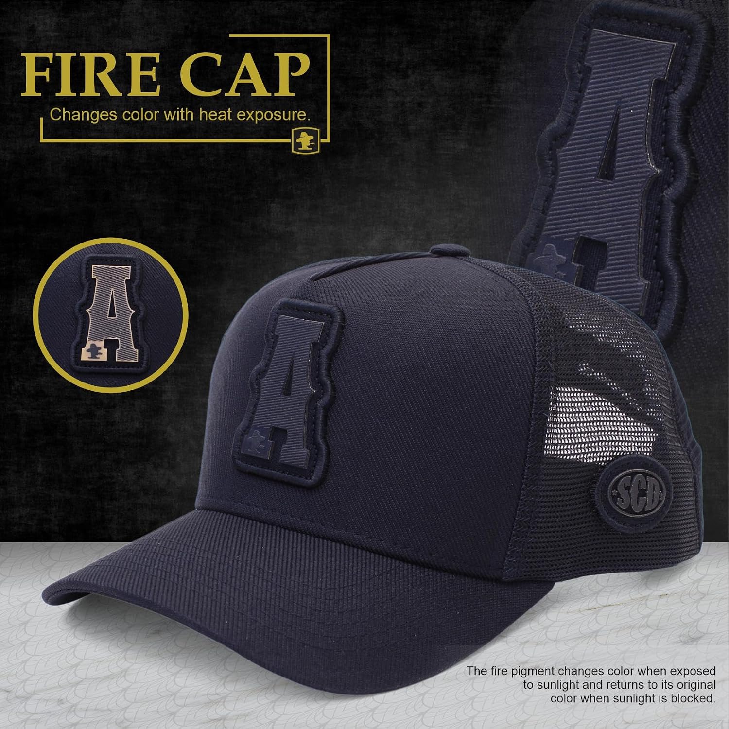Sacudido's Cap | Alphabet | Changes Color In The Heat | Trucker Cap Adjustable For Men Women (US, Alpha, One Size, A - Black)