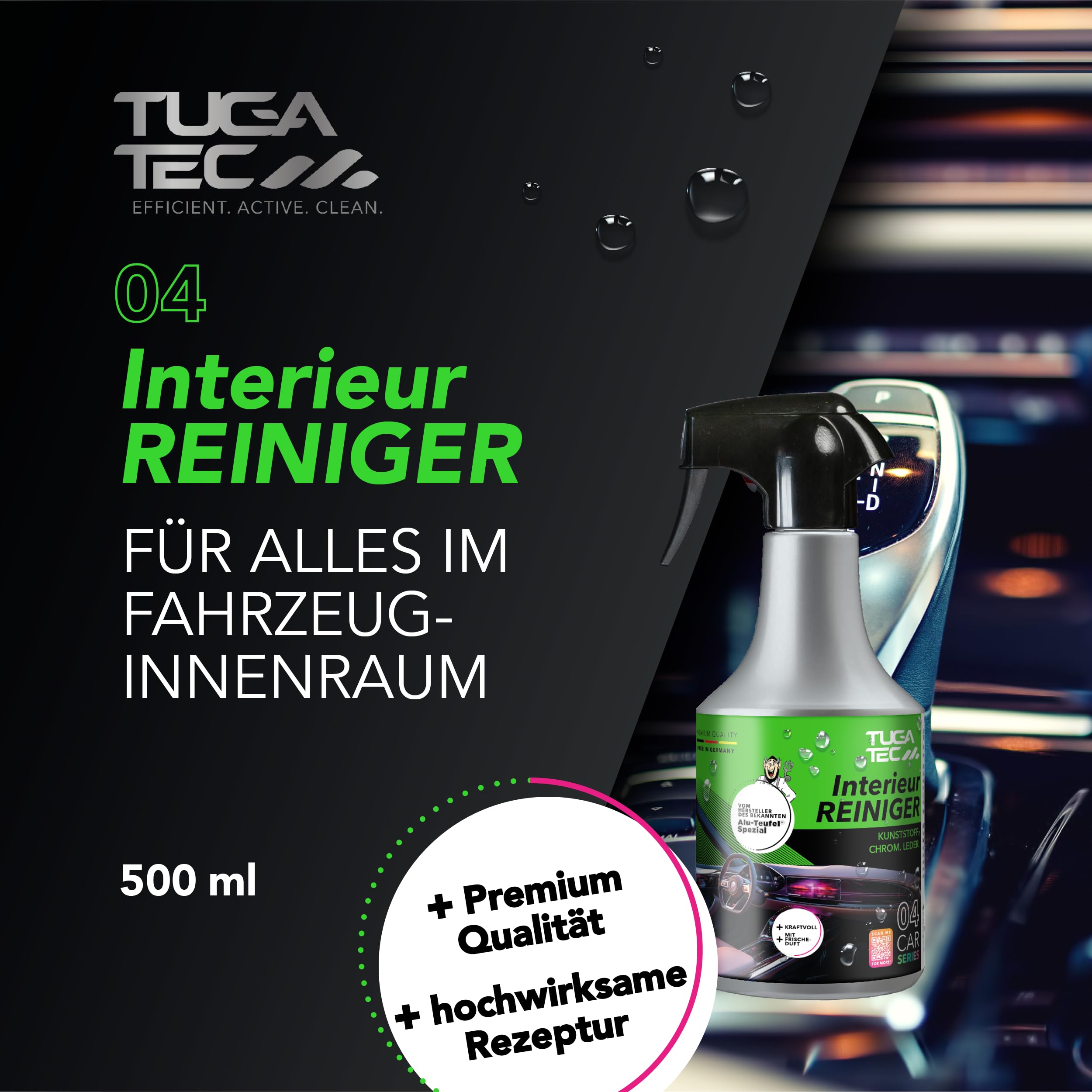 TUGA TEC Serie 5X 500 ml Profi Bundle, Felgenreiniger, Detailer, Interieur | Insektenentferner, Glasreiniger im Set mit hoher Haftwirkung, gründlich, schonend & effizient