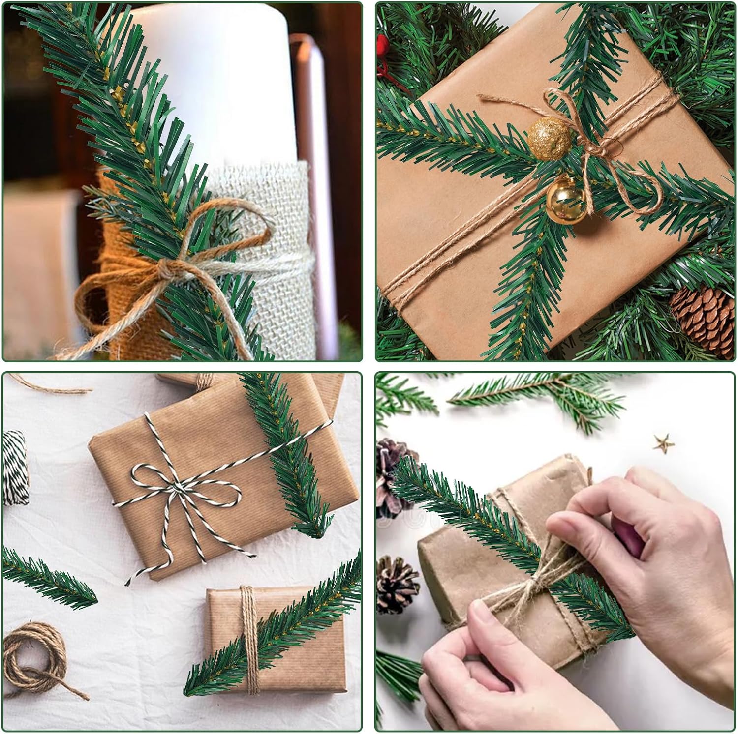 Uieke 50 Pcs Christmas Garland Ties 12Inch Artificial Pine Needles Garland Faux Pine Greenery Stems Twist Wired Tree Branches Wreath Tie for Craft Gift Wrapping Party Supply Christmas Decoration image 2